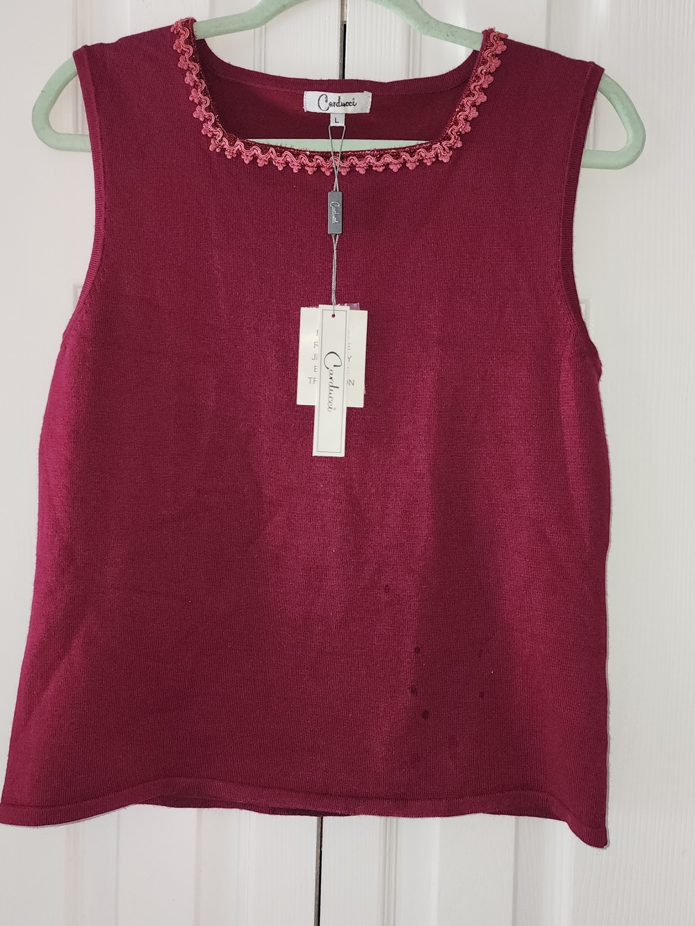 Carducci Burgundy Sleeveless Knit Tank with Pink Trim